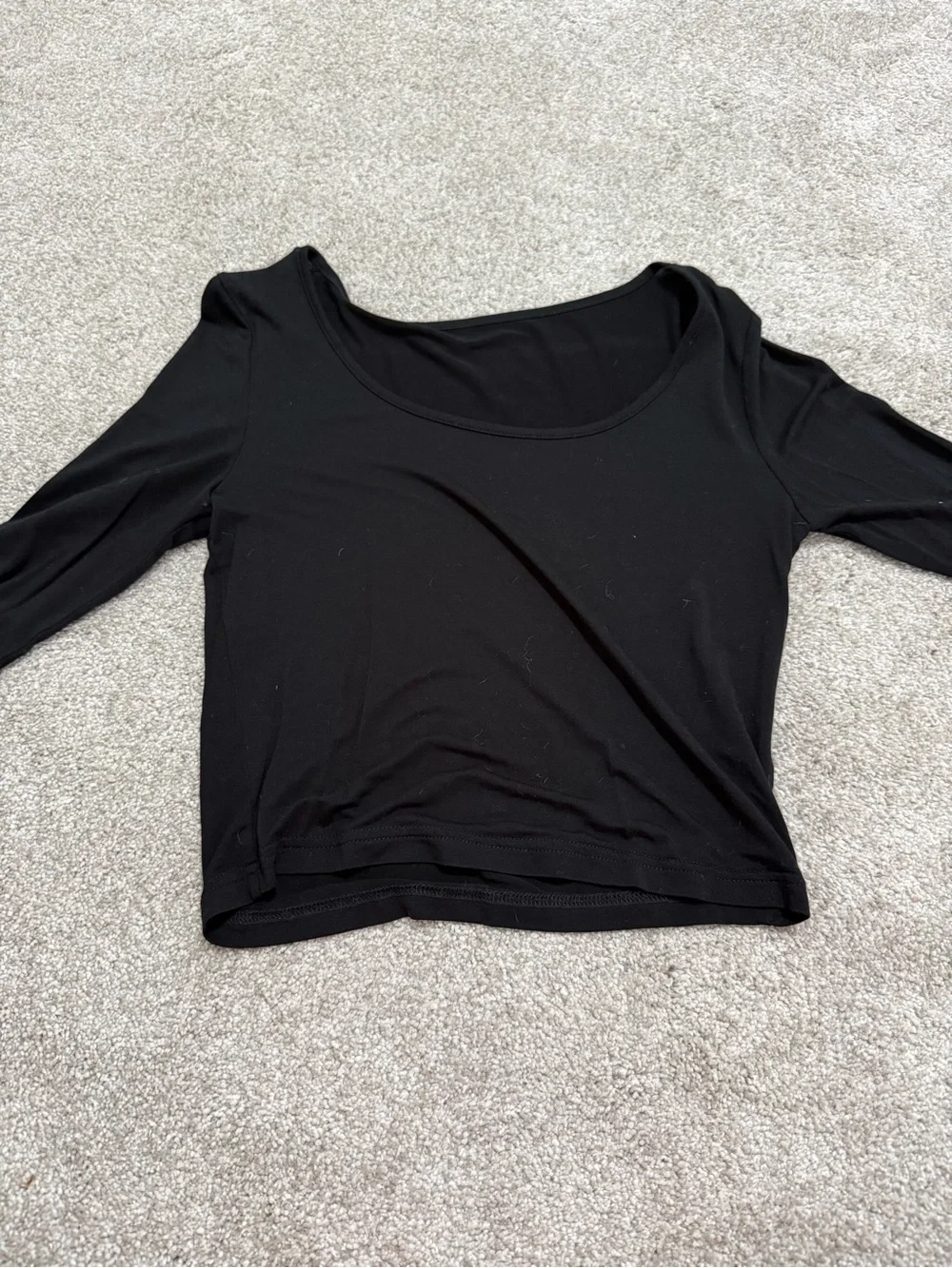 Amazon Black Scoop Neck Long Sleeve Crop Top